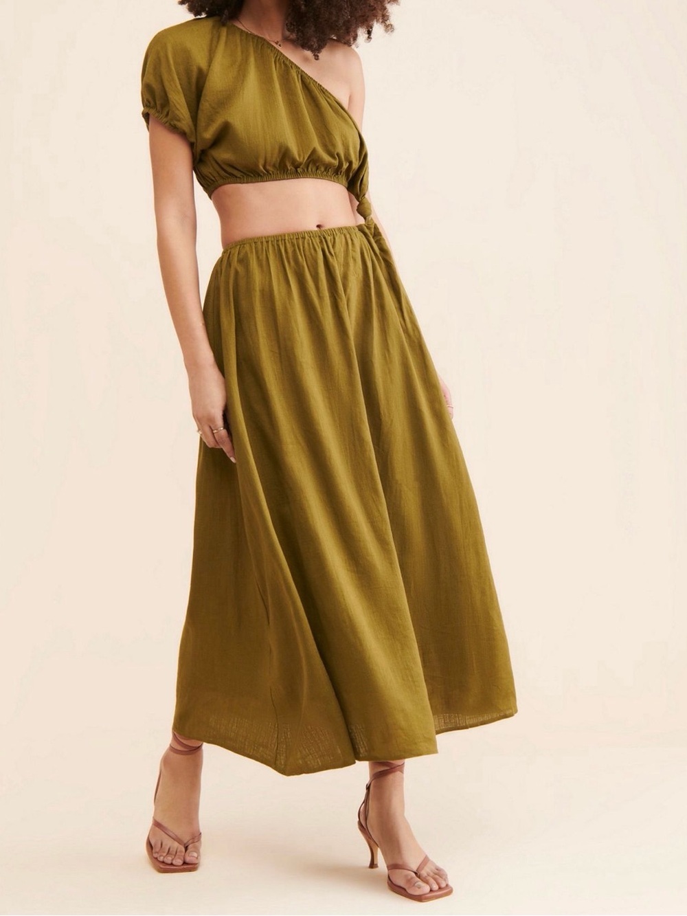 Moon River Olive Green Flowy Maxi Skirt